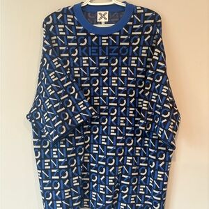 Kenzo Black and Blue Patterned Crewneck Sweater